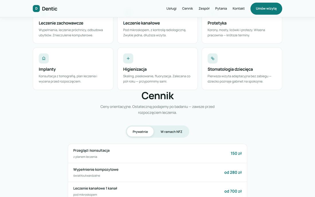 Sekcja oferty i cen