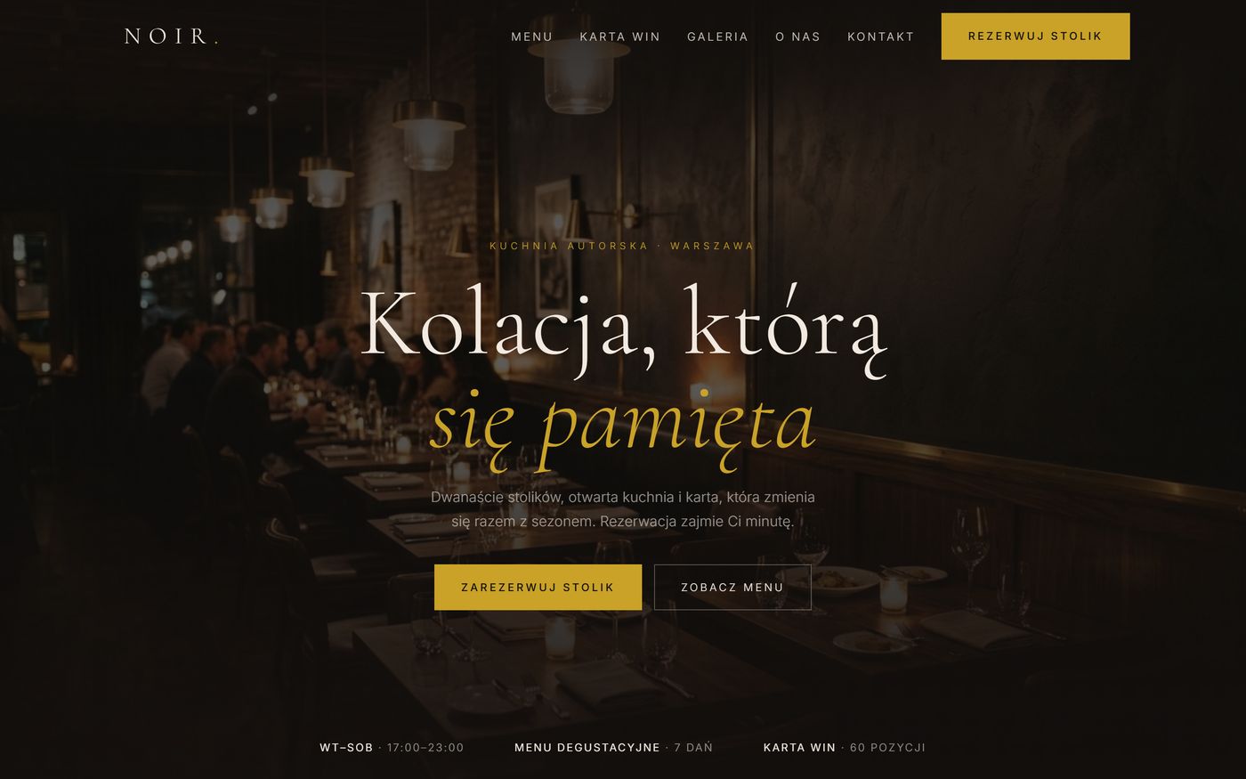 Strona demonstracyjna NOIR Restaurant na ekranie laptopa