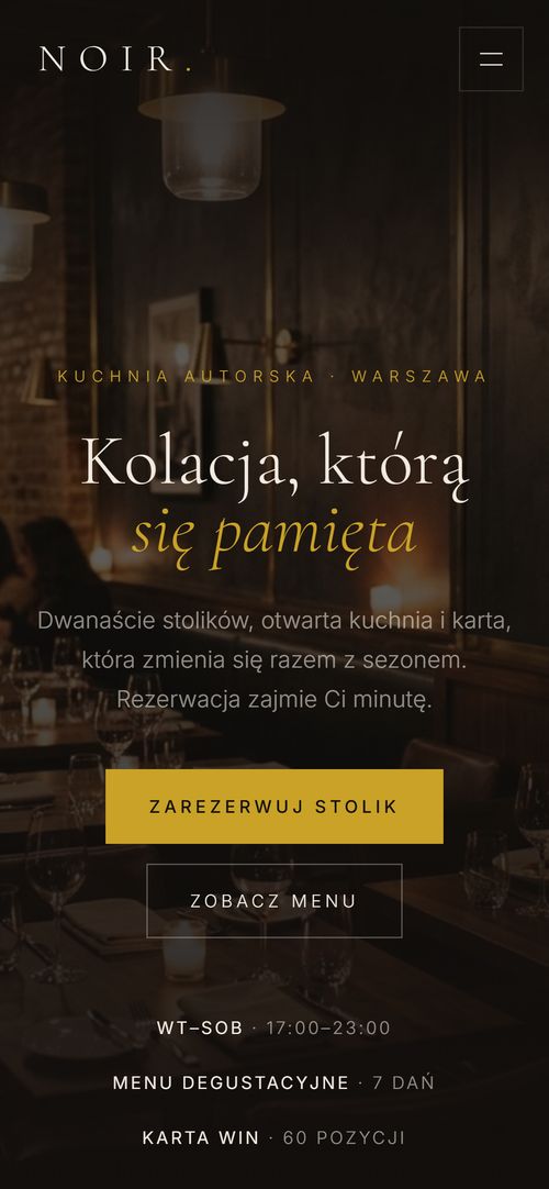 Strona NOIR Restaurant na telefonie